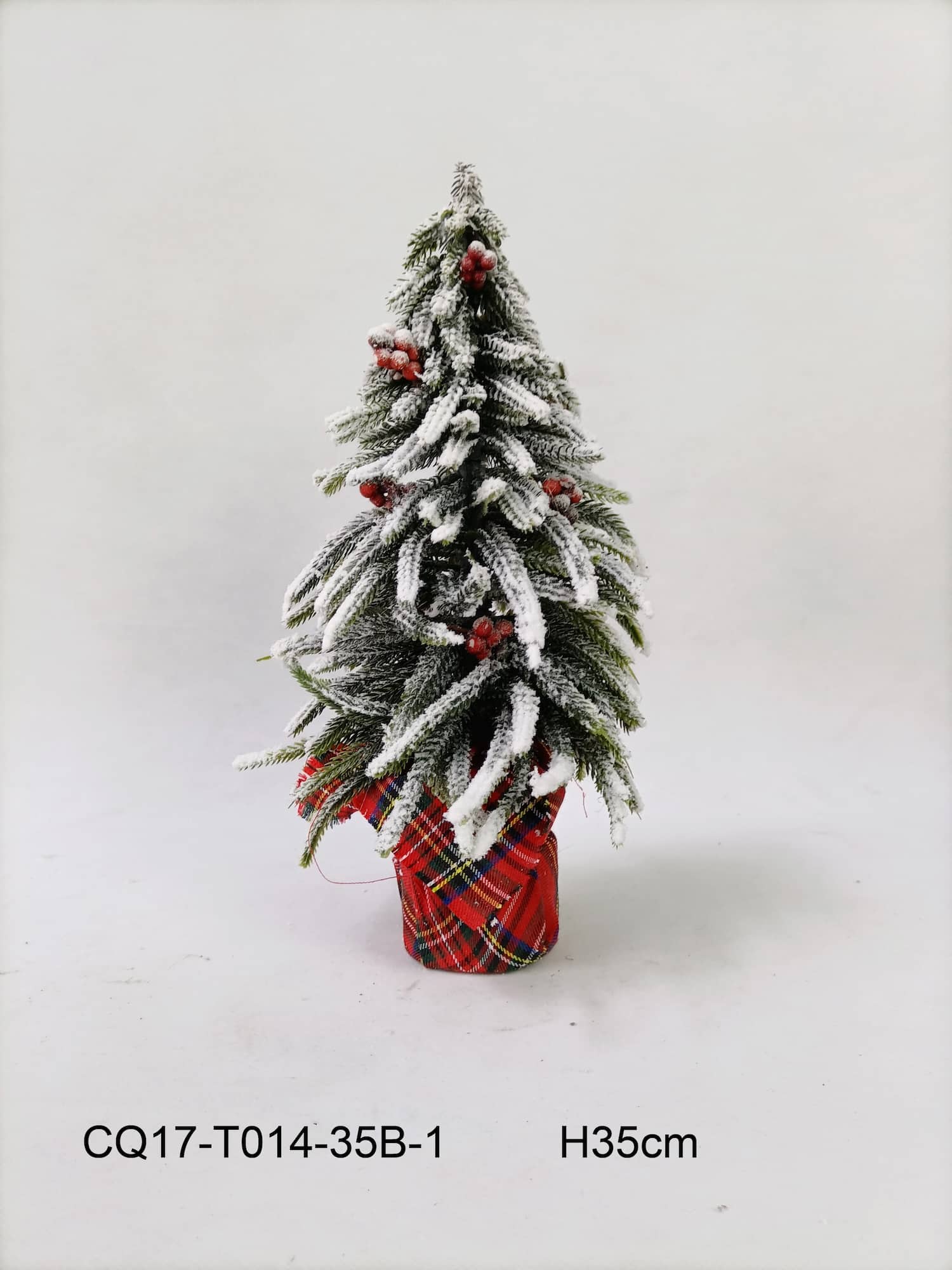 14" Unlit Mini Flocked Downswept Pine with Berries Artificial Christmas Tree